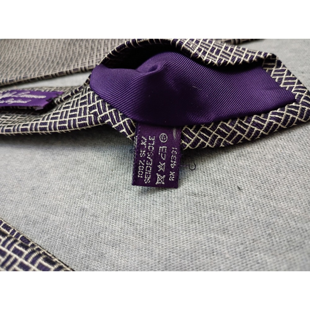 Ralph Lauren Purple Label Silk Tie Geometric Basketweave Made in England Purple - Picture 4 of 10